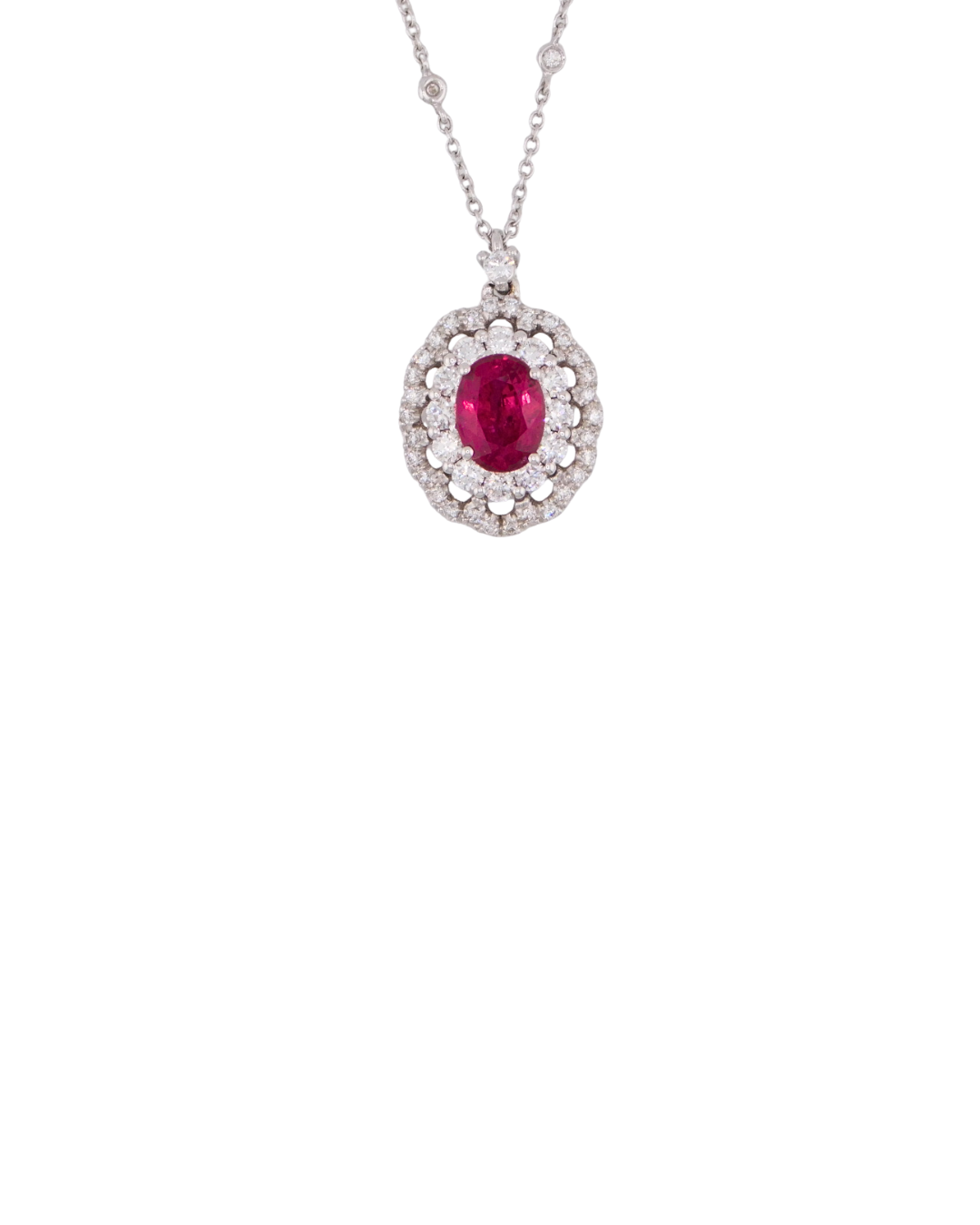Collana Rubino Ovale Doppio Contorno