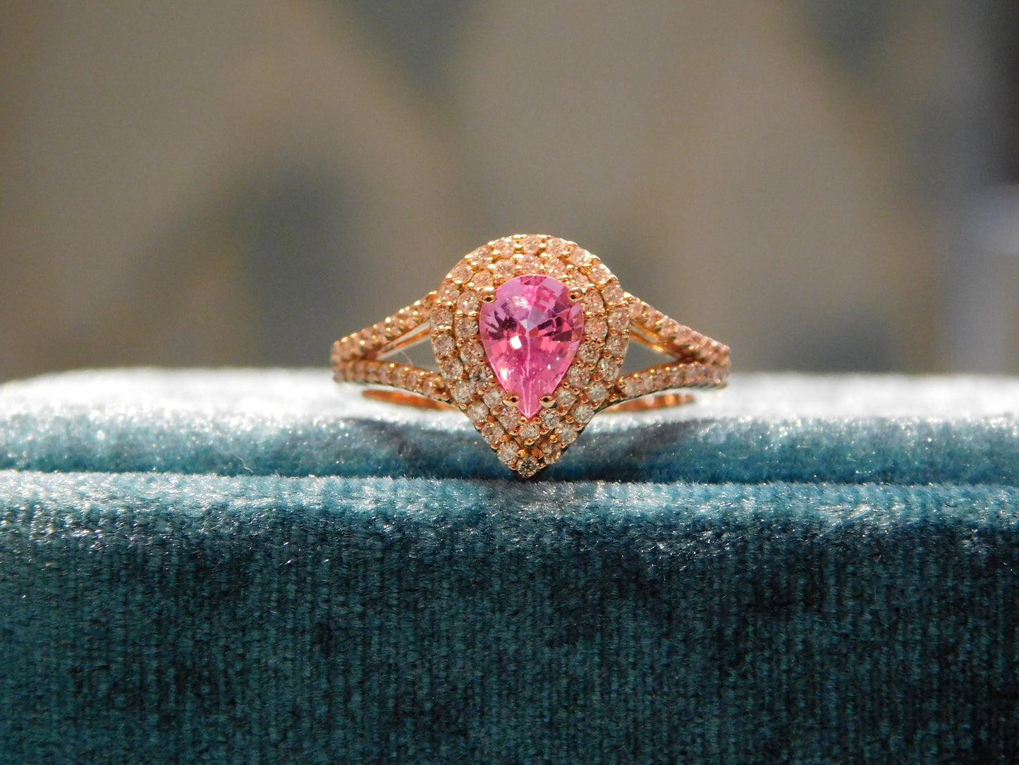 Pear cut pink sapphire ring