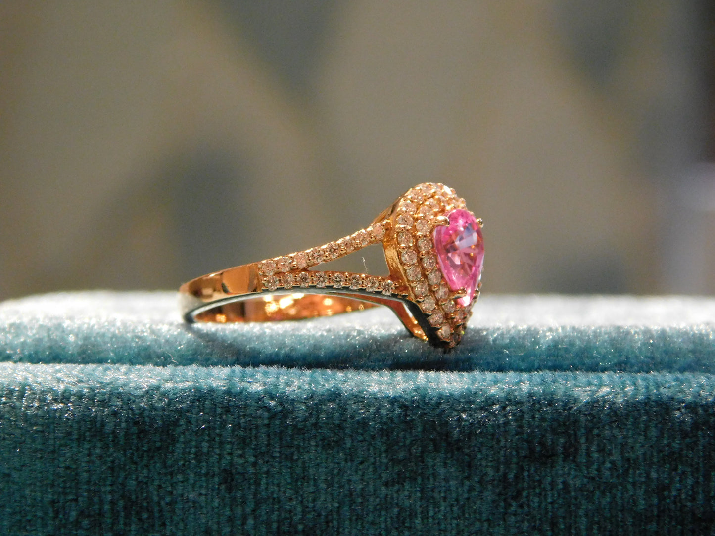 Pear cut pink sapphire ring