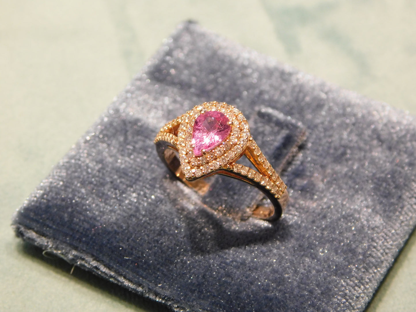 Pear cut pink sapphire ring